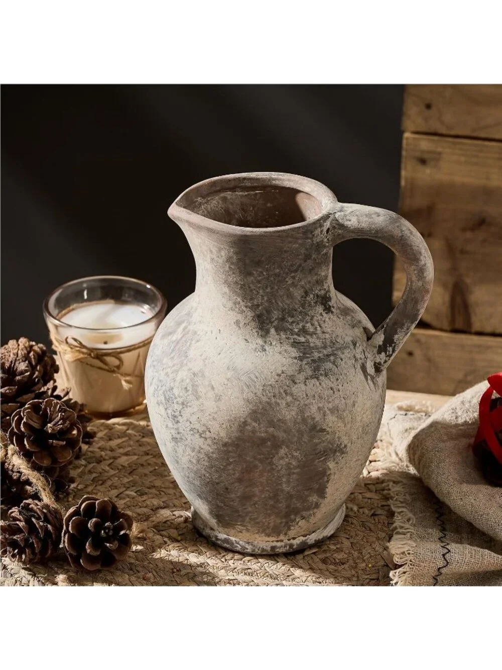 Gray Ceramic Rustic Farmhouse Terracotta Vase, Minimalist Home Shelf Decorative